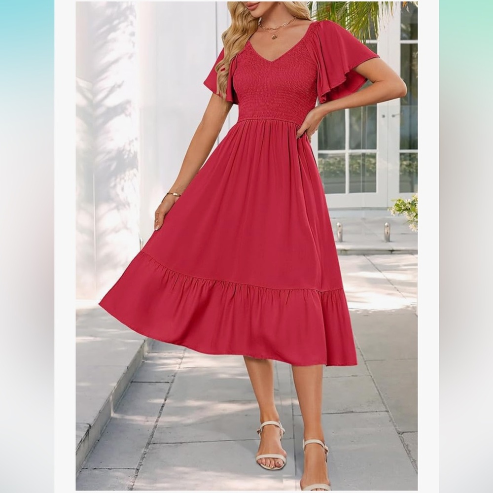 Elegant Coral Midi Dress